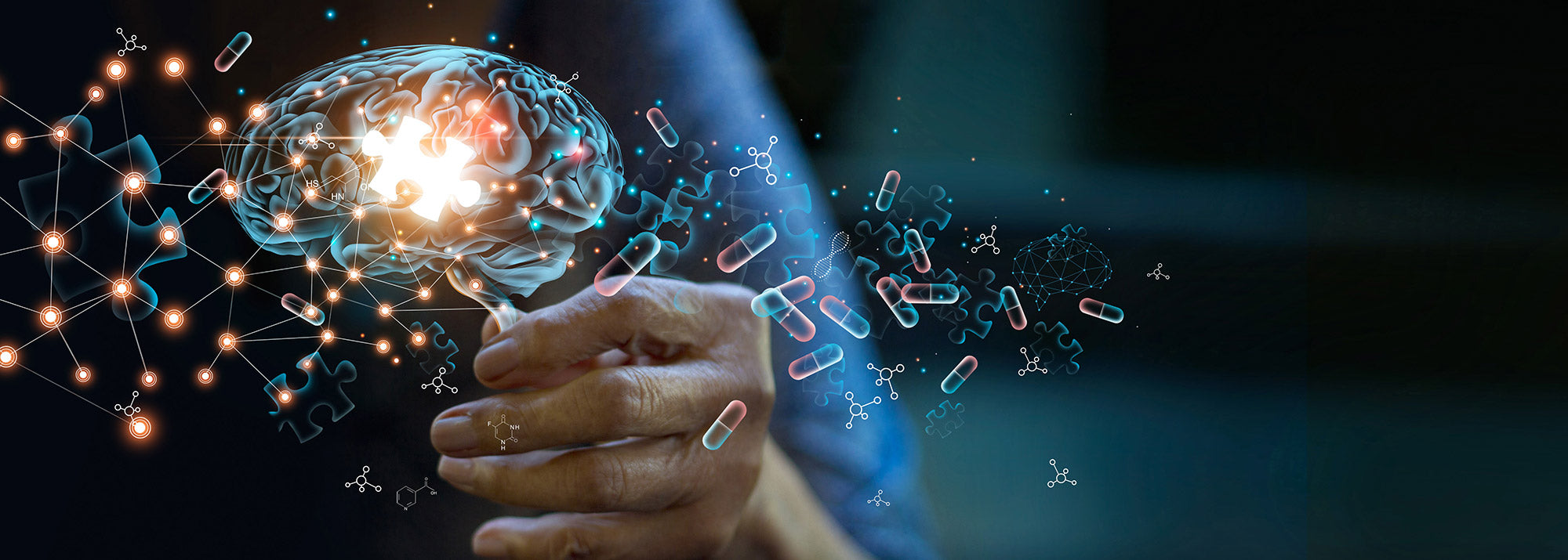 Elderly woman holding brain symbol of missing jigsaw puzzle