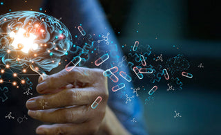 Elderly woman holding brain symbol of missing jigsaw puzzle