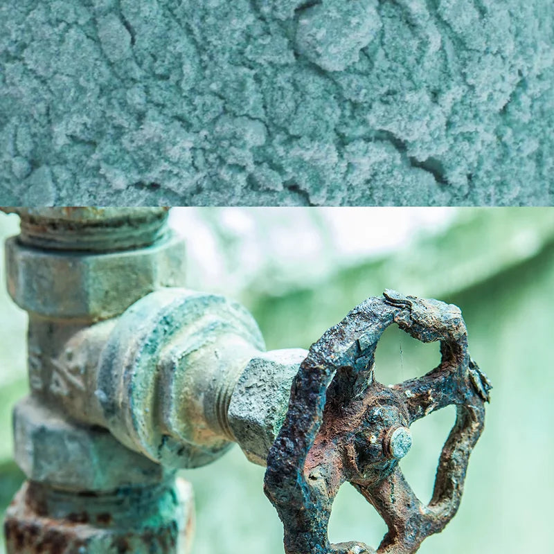 Blue-green oxidized copper(II) on a weathered valve